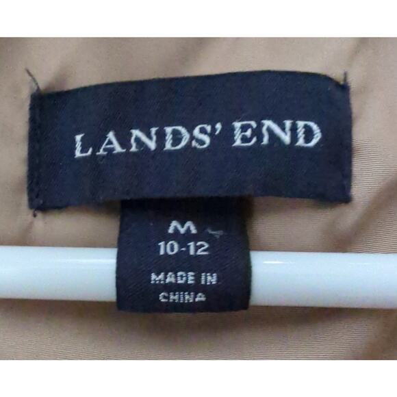 LANDS' END Down Puffer Coat Full Zip Side pockets Tan Car Coat Women's M (10-12) - Picture 2 of 9